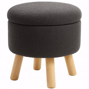Taburet rotund cu picioare din lemn, tapiterie textila, 30x28 cm, gri