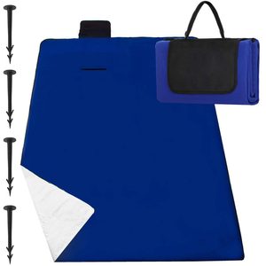 Patura pentru picnic sau plaja, cu folie izolatoare si maner, 135x150cm, albastru