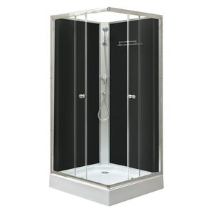 Cabină de duș pătrată Polo Black II neagră cu perete posterior, cu cădiță de duș acrilică, dimensiuni 80x80x195 cm