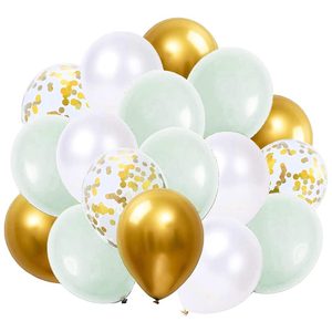 Set 50 baloane pentru petrecere, 40cm, alb, auriu, verde menta
