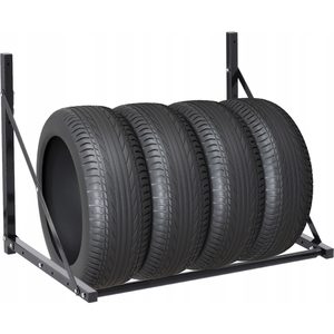 Suport suspendat pentru anvelope reglabil, montaj pe perete cu kit instalare inclus, 120x56x50 cm, negru