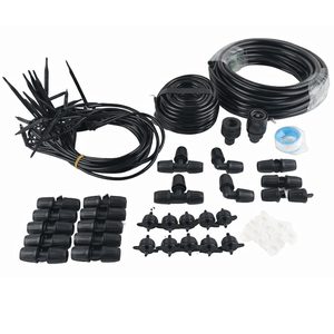 Set irigare gradina cu furtun PVC si picuratori, furtun 2 x 10 metri, 10 picuratori stick cu tub, negru