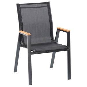 Scaun gradina cu cadru metalic, sezut textilene si cotiere din imitatie lemn, 61x56x90 cm, negru