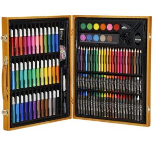 Set de pictura si desen pentru copii, 150 de piese, trusa lemn maro