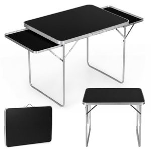 Homelux Masă pliabilă de camping cu design tip valiză, 120x60 cm, cu 2 rafturi, negru