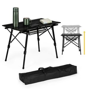 Homelux Masă de camping pliabilă, cu înălțime reglabilă, 90x50 cm, cu geantă și coș, negru