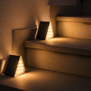 Set 2 lampi solare pentru trepte sau gard, 9 LED, alb cald, incarcare solara, 9x5x5 cm, negru