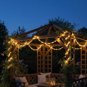 Instalatie luminoasa solara exterior tip franghie, 35 LED alb cald, 3 metri, IP44