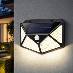 Lampa solara de perete, cu senzor de miscare, 100 LED, 14x6x10 cm, alb