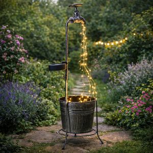 Lampa solara decorativa robinet cu ghiveci, 30 LED, lumina calda, 60 cm, negru