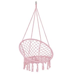 Hamac tip scaun suspendat, cu franjuri, 60 x 120 cm, capacitate 150 kg, Roz