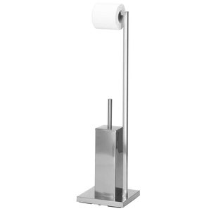 Stand cu perie WC si suport hartie igienica, inox, 75cm, argintiu