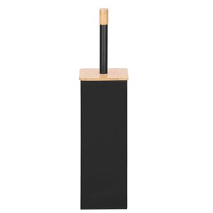 Perie WC cu rezervor detasabil si capac, din metal si bambus, 40 cm, negru