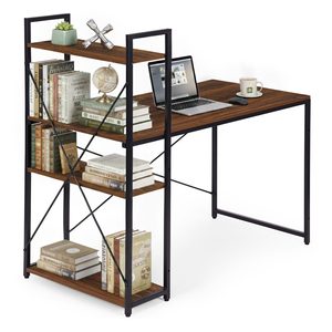 Homelux Birou 120x60 cm, cu 3 rafturi, din lemn de nuc închis la culoare, stil loft