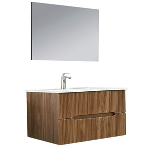 Set mobilier baie Trent 100 cu lavoar, oglinda, 2 sertare, 60x100 cm, stejar apus de soare