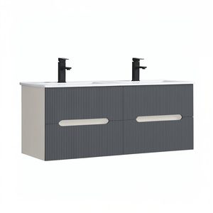 Masca chiuveta baie Trent 120 cu lavoar, 4 sertare, alb-gri antracit