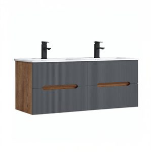 Dulap de baie inferior Trent 120 cu chiuvetă ceramică (2 sertare) stejar sunset-gri antracit
