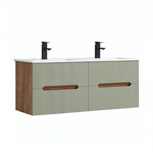 Trent 120 dulap de baie inferior cu chiuvetă ceramică (4 sertare) stejar apus de soare-olive verde