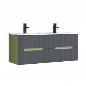Trent 120 dulap de baie inferior cu chiuvetă ceramică (2 sertare) verde fistic - gri antracit