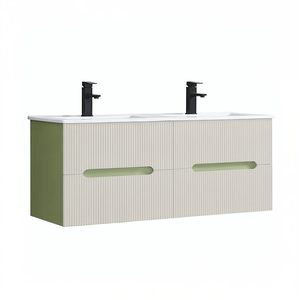 Masca chiuveta baie Trent 120 cu lavoar, 4 sertare, verde deschis-alb