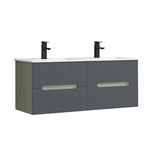 Trent 120 dulap de baie inferior cu chiuvetă ceramică (2 sertare) verde măslin-gri antracit