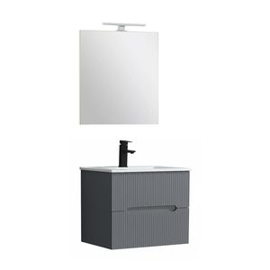 Set mobilier baie Trent 60 cu lavoar, oglinda, 2 sertare, 60x80 cm, gri antracit