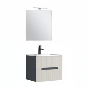 Set mobilier baie Trent 60 cu lavoar, oglinda, 2 sertare, 60x80 cm, antracit gri-alb
