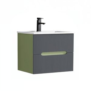 Trent 60 dulap de baie inferior cu chiuvetă ceramică (2 sertare) verde fistic-gri antracit