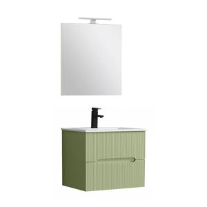 Set mobilier baie Trent 60 cu lavoar, oglinda, 2 sertare, 60x80 cm, verde deschis