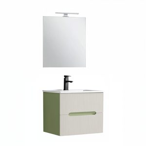 Set mobilier baie Trent 60 cu lavoar, oglinda, 2 sertare, 60x80 cm, verde deschis-alb