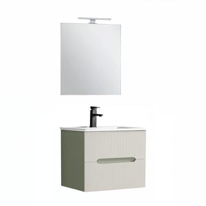 Set mobilier baie Trent 60 cu lavoar, oglinda, 2 sertare, 60x80 cm, verde-alb