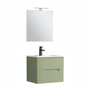 Trent mobilier de baie 60 cm chiuvetă ceramică (2 sertare) cu oglindă 60x80 cm verde măslin verde-pistachio