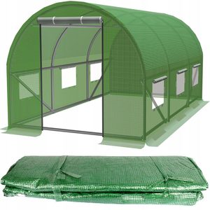 Folie armata pentru sera gradina 400x250 cm, verde, PE 140g/m², UV4, cu ferestre si usa cu fermoar