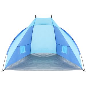 Cort plaja pentru 2 persoane, cu protectie UV si podea izolanta, 200x120x120 cm, albastru