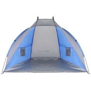 Cort plaja pentru 2 persoane, cu protectie UV si podea izolanta, 200x100x105 cm, albastru si gri