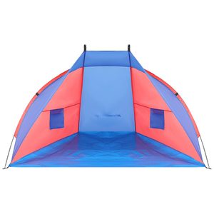 Cort plaja pentru 2 persoane, cu protectie UV si podea izolanta, 200x120x120 cm, albastru si roz