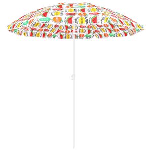 Umbrela plaja 180 cm cu imprimeu fructe, structura otel, reglabila pe inaltime si inclinare, multicolor