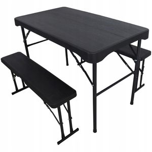 Set mobilier de camping pliabil, masa cu 2 banci, structura otel cu HDPE, 108x60cm, negru