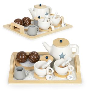 Homelux Set de ceai din lemn cu ceainic și cești 17 bucăți