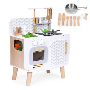 Homelux Bucătărie din lemn pentru joacă cu cuptor, chiuvetă și accesorii de bucătărie