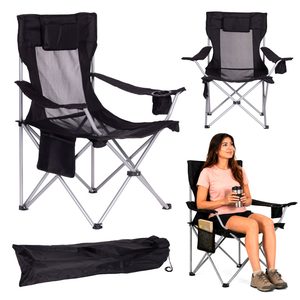 Homelux Scaun de camping pliabil, cu tetieră, suport pentru pahar și buzunar
