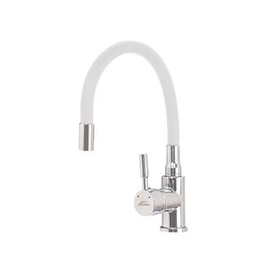 Robinet mixer pentru chiuvetă pe piedestal Corin cu gura de scurgere flexibilă alb