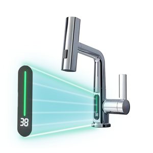 Robinet mixer pentru chiuveta de bucătărie Mara cu cap multifuncțional cu afișaj digital crom